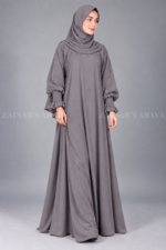 Dark Grey Maxi Abaya with Elastic Style Sleeves OL-1212 - Image 5