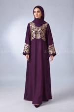 Purple Embroidered Maxi Abaya for Women OL-667 - Image 5