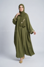 Olive Green Caftan Abaya with Cuff Embroidery OL- 1213 - Image 5