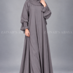 Dark Grey Maxi Abaya with Elastic Style Sleeves OL-1212