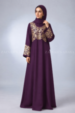 Purple Embroidered Maxi Abaya for Women OL-667