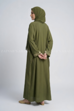 Olive Green Caftan Abaya with Cuff Embroidery OL- 1213 - Image 6