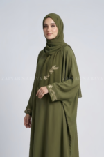 Olive Green Caftan Abaya with Cuff Embroidery OL- 1213 - Image 2
