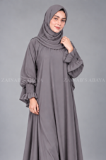 Dark Grey Maxi Abaya with Elastic Style Sleeves OL-1212 - Image 2